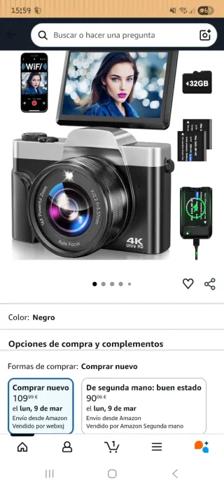 Cámara Digital 4K Negra y Plateada