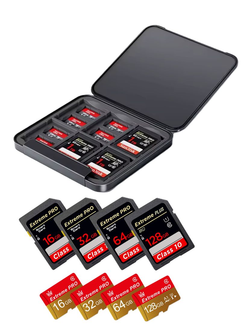 Lote 4 SD-Card+4 MicroSD (16-32-64-128GB) +Estuche