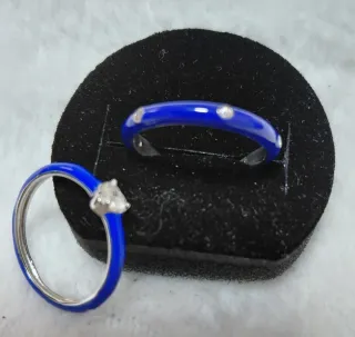 Anillos Love Corazón Diamante Azul Plata