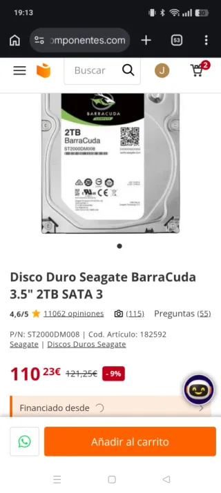2TB Seagate BarraCuda 7200RPM – Muy poco uso