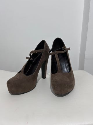 Décolleté scamosciate marroni con plateau