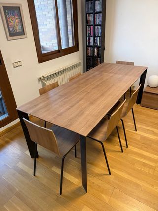 Mesa extensible y 6 sillas madera