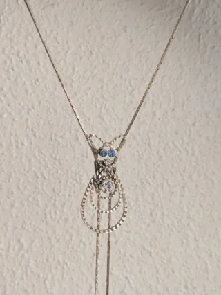 Collar Bolo Vintage Gato Azul y Plata