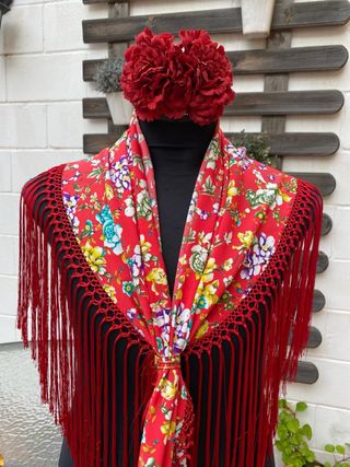 Mantoncillo Flamenco Rojo Flores