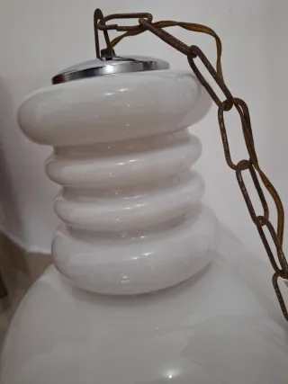 Lampada Sospensione Vetro Opalino Bianco Anni 70
