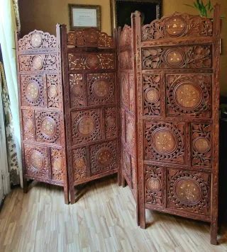 Biombo Indu de Madera de Teca tallada