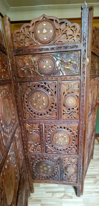 Biombo Indu de Madera de Teca tallada