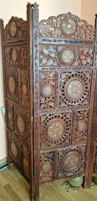 Biombo Indu de Madera de Teca tallada