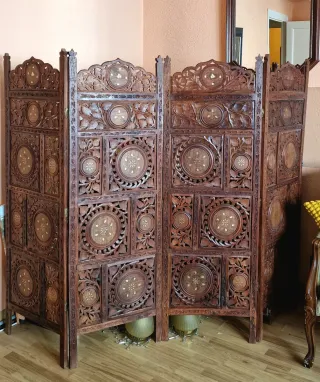 Biombo Indu de Madera de Teca tallada