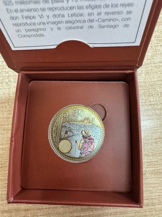 Moneda 30 euros plata peregrino Camino estuche