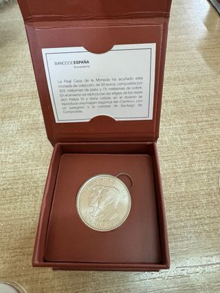 Moneda 30 euros plata peregrino Camino estuche