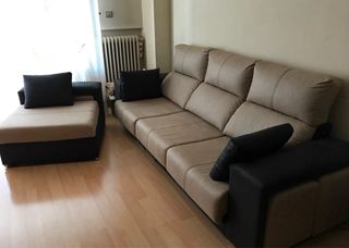 Sofá Chaiselonge Piel Sintética Beige/Negro