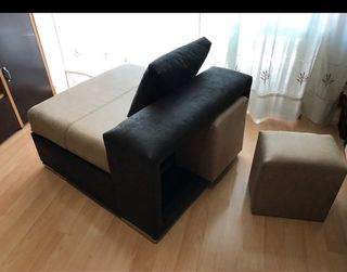 Sofá Chaiselonge Piel Sintética Beige/Negro