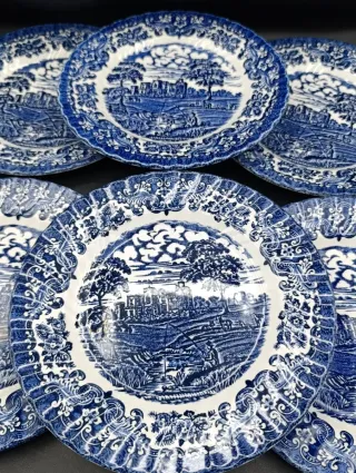 Set platos ingleses Hostess Azul y Blanco