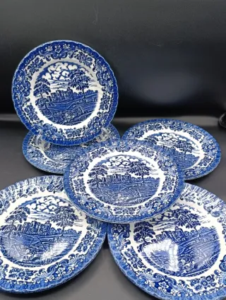 Set platos ingleses Hostess Azul y Blanco