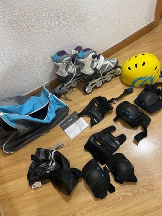 Patines en línea talla 39 con cascos y protección