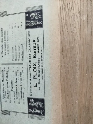 Antigua partitura Clave bien temperado J.S. Bach