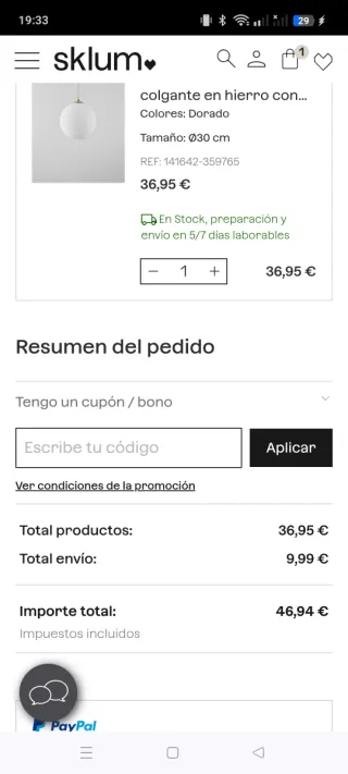 Lámpara Techo Uvol Sklum 30cm Vidrio Blanco