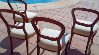 Juego 4 Sillas Antiguas Madera y Tela