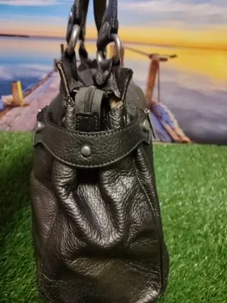 Bolso de piel Mutton negro y plateado