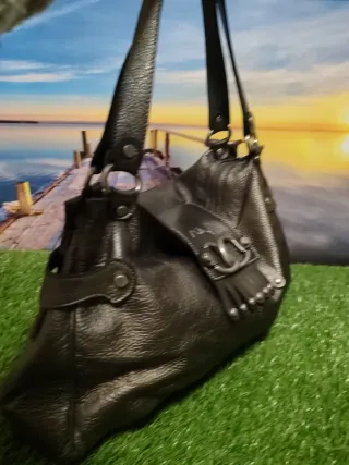 Bolso de piel Mutton negro y plateado