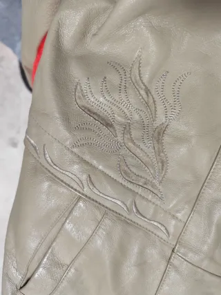 Chaqueta larga cuero señora beige