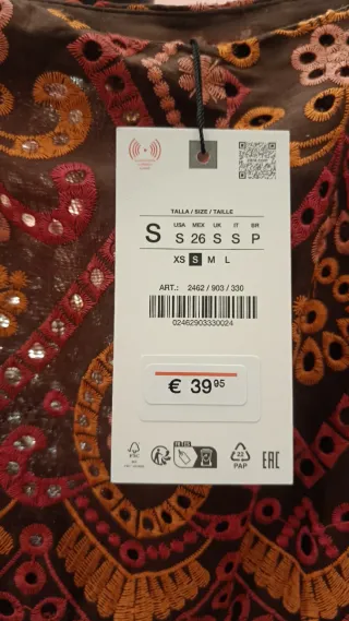 Falda Zara bordada naranja y marron