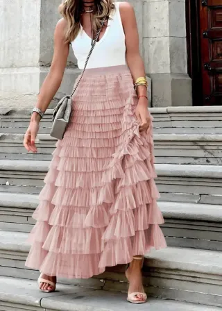 Falda tul rosa volantes talla única