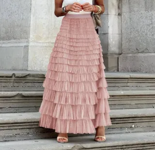 Falda tul rosa volantes talla única