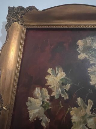 Dipinto floreale vintage con cornice dorata