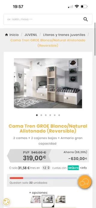 Cama tren litera con armario y cajones