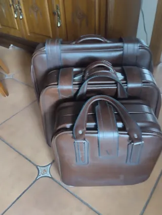 Juego 3 Maletas Piel Vintage Marrón