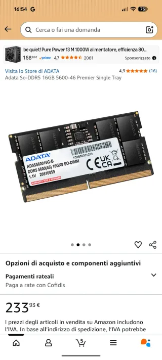 ADATA DDR5 16x2GB 5600MHz SO-DIMM