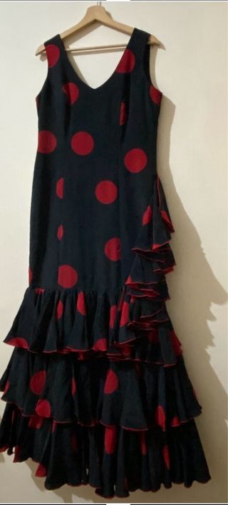 Vestido Flamenco Negro con Lunares Rojos