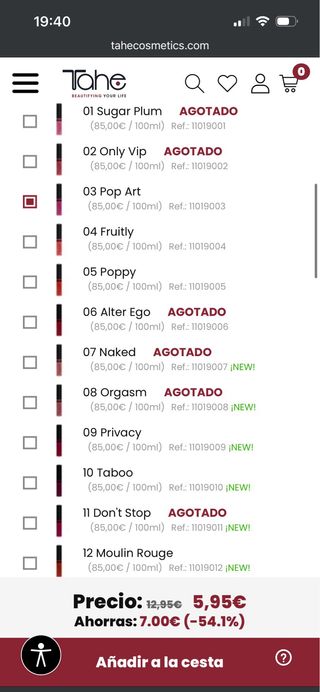 Lote 12 Labiales Líquidos Velvet Lips TAHE