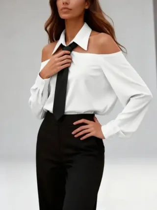 Camisa blanca hombros descubiertos con corbata