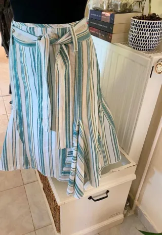 Falda WE Fashion rayas verde algodón ramie