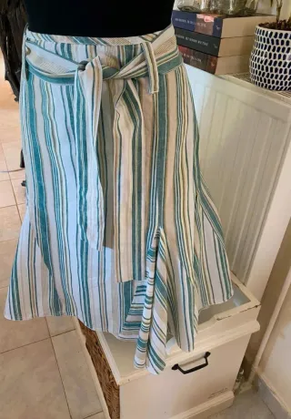 Falda WE Fashion rayas verde algodón ramie