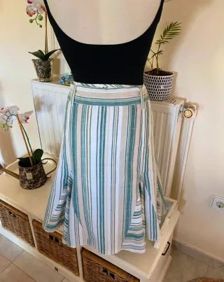 Falda WE Fashion rayas verde algodón ramie