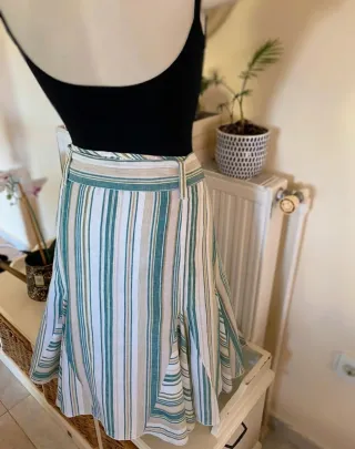 Falda WE Fashion rayas verde algodón ramie