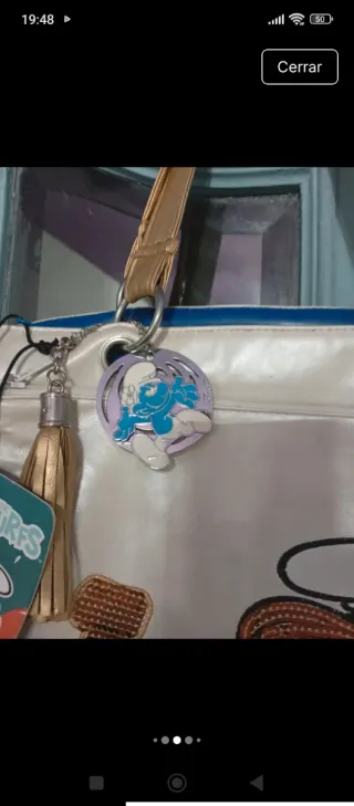 Bolso blanco y dorado con Smurfette