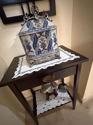 Conjunto mesa y espejo recibidor madera