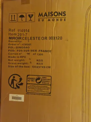 Marco / Espejo Madera CELESTE 120x90 Dorado