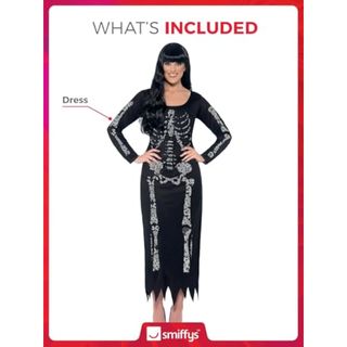 Smiffys Disfraz Esqueleto vestido negro Nuevo (talla s)