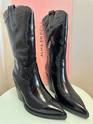 NUEVAS Alma en Pena Bota Caña Media Negra Piel 38