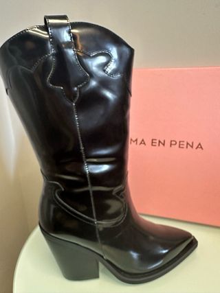 NUEVAS Alma en Pena Bota Caña Media Negra Piel 38