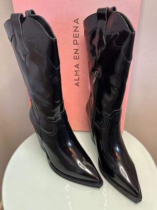 NUEVAS Alma en Pena Bota Caña Media Negra Piel 38