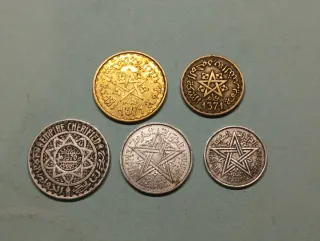 Lote 5 monedas antiguas Marruecos Francs 1950-1951
