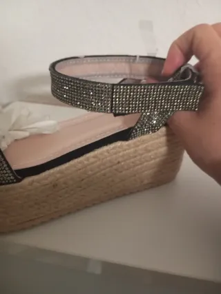 Sandalias Plataforma Esparto Brillantes