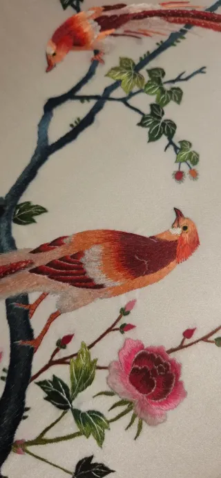 Cuadro seda chino pájaros